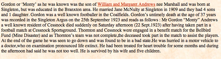 Gordon Alister Stuart (Monty) Andrews  1886 - 1923